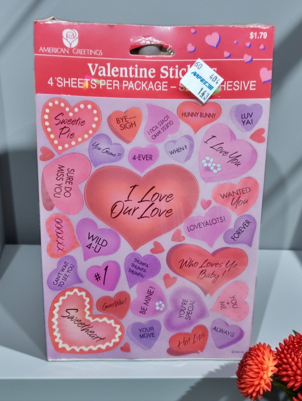 Vintage American Greetings Valentine Heart Stickers - 4 Sheets